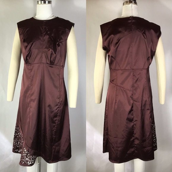 Rare Vtg Jean Paul Gaultier Laser Cut Maroon Dress S